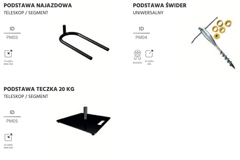 podstawy do masztów teleskopowych i segmentowych